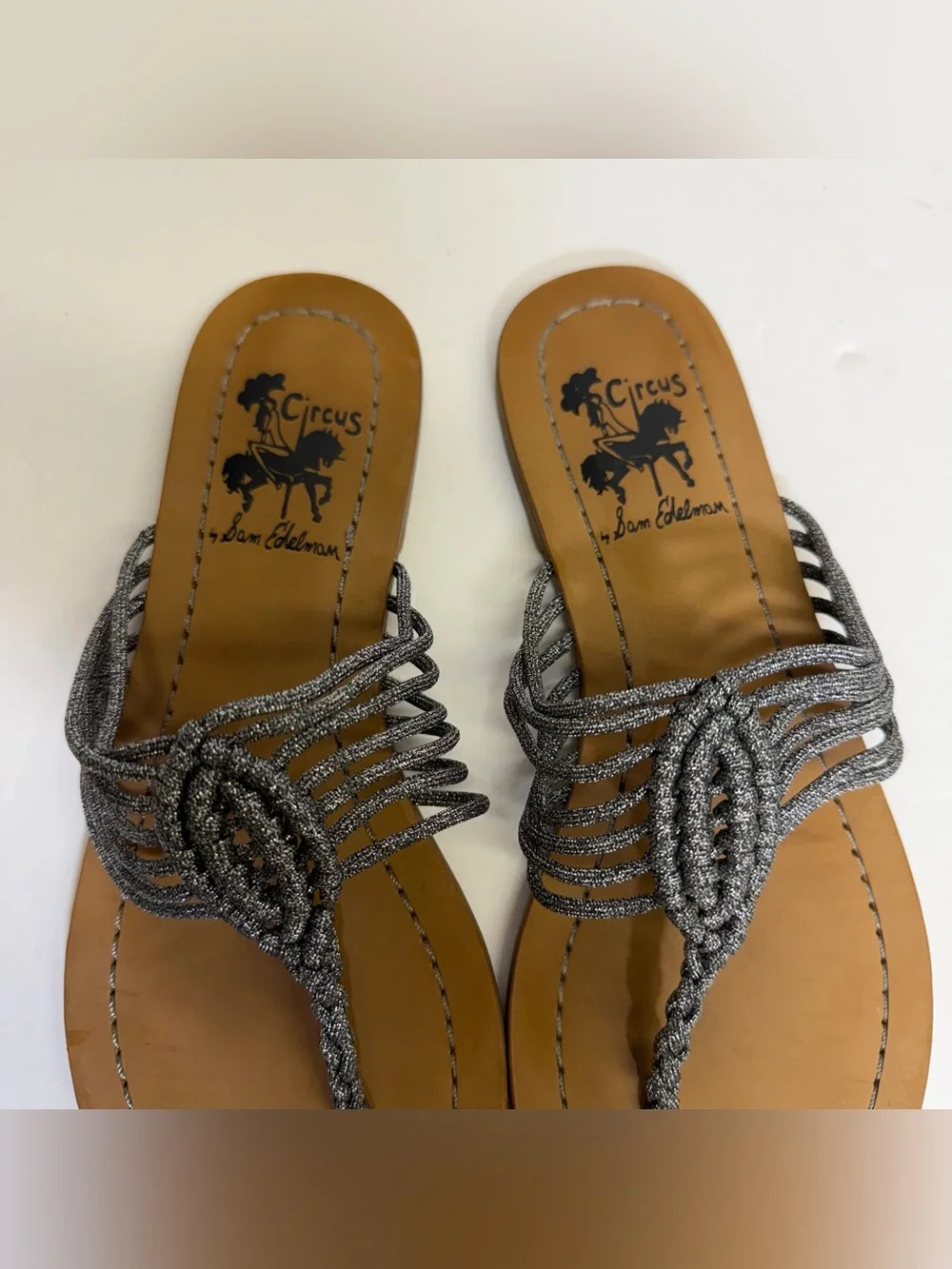 Circus by Sam Edelman Silver Braided T-Strap Sandals 7.5